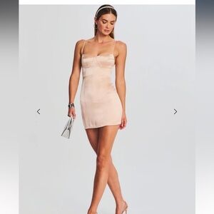 RETROFETE Cosmo Dress in Dusty Peach Satin Mini Cocktail